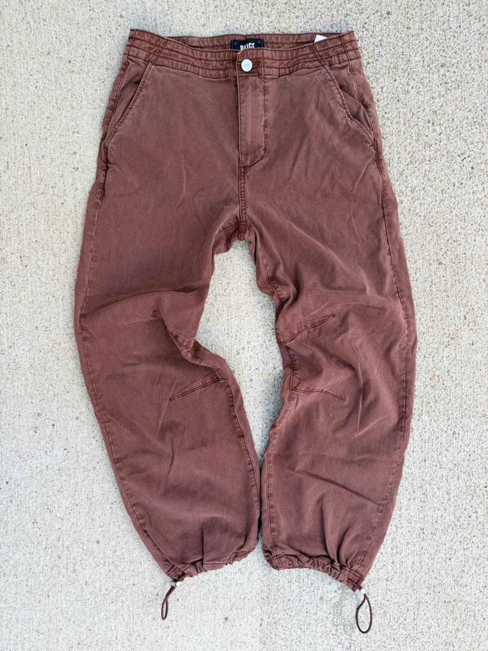 PAIGE High Rise Utility Jogger Pants Brown Wash Lyocell Bungee Hem Size 26